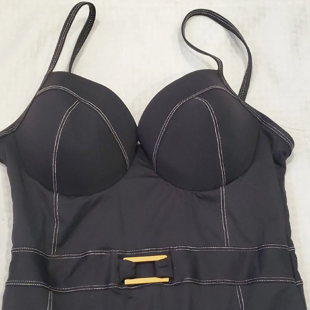 Bleu Rod Beattie Sleek Black One-Piece Swimsuit with Adjustable Straps Size 12